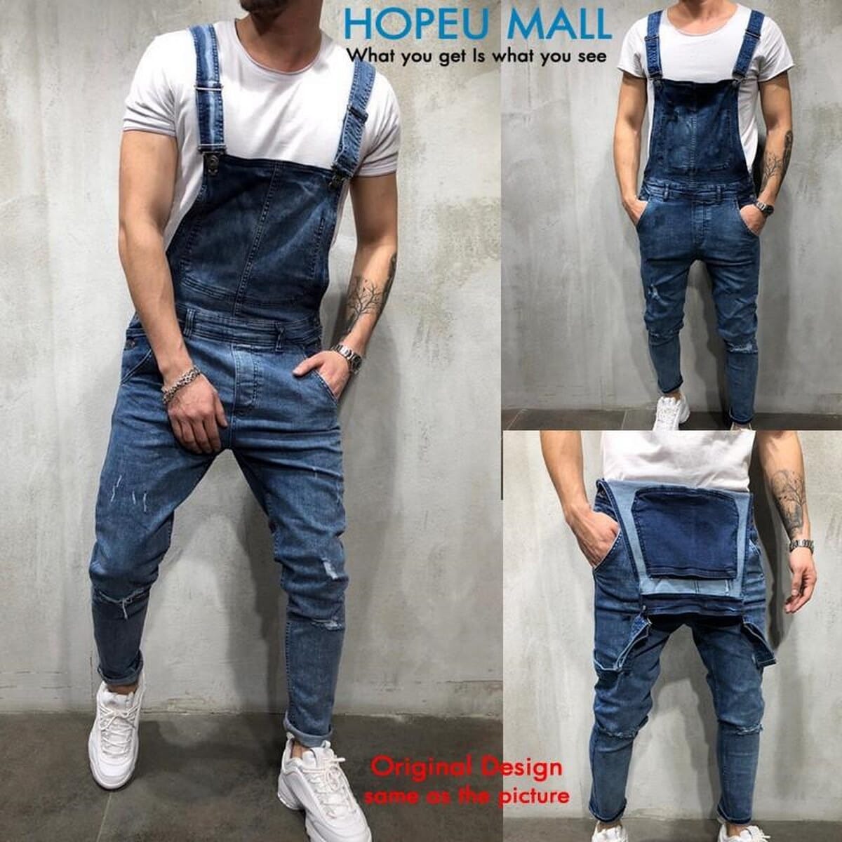 ALLGOOD】Ripped Denim Jumpsuit Jeans for 
