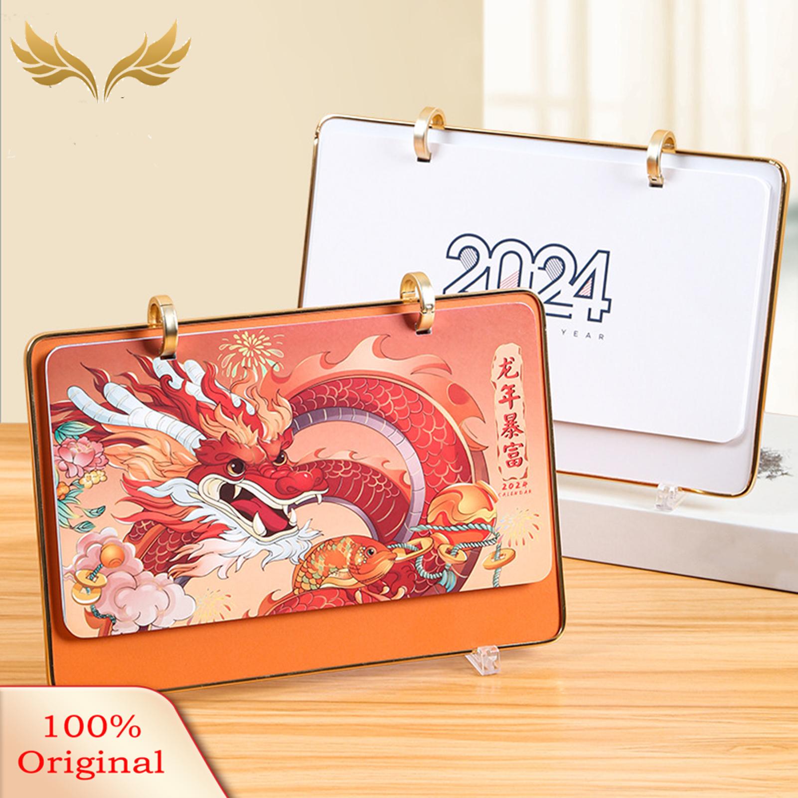 SuperRide Paper Printing Desk Calendar 2024 Year of the Dragon Desk Calendar Loose-leaf Planner for Southeast Asian Buyers Triangular Desk Calendar