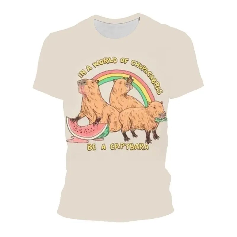 Cute Capybara Graphic T Shirt for Men 3D Printed Polyester T-shirt Kawaii Kids Boys Short-Sleeved Tops Anime Cartoon Tee Shirts. 