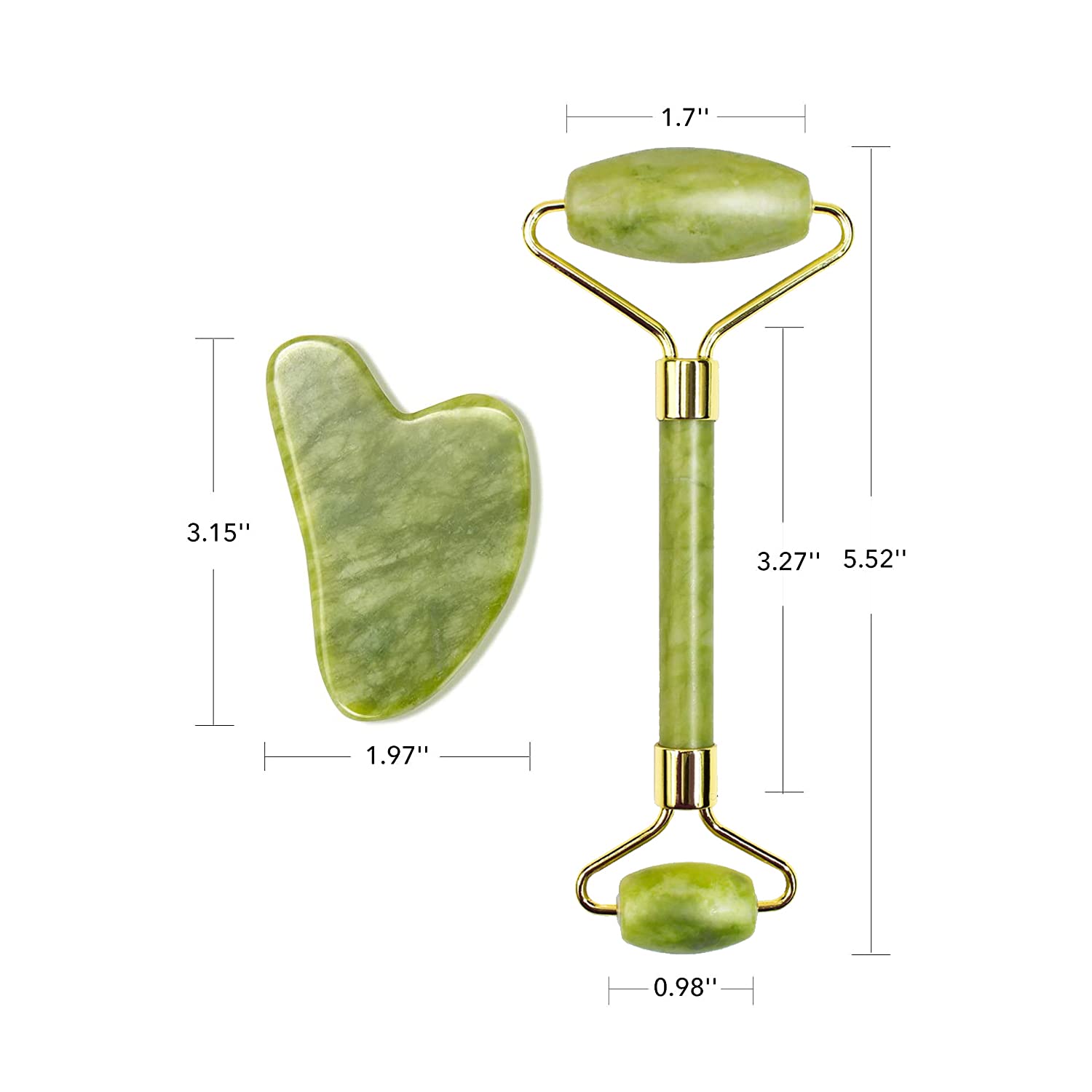 Gua Sha and Jade Roller Gift Set Green Gua Sha Facial Massage Tool for Face Neck and Eye Treatment Korean Facial Roller for Skin Care Routine. 