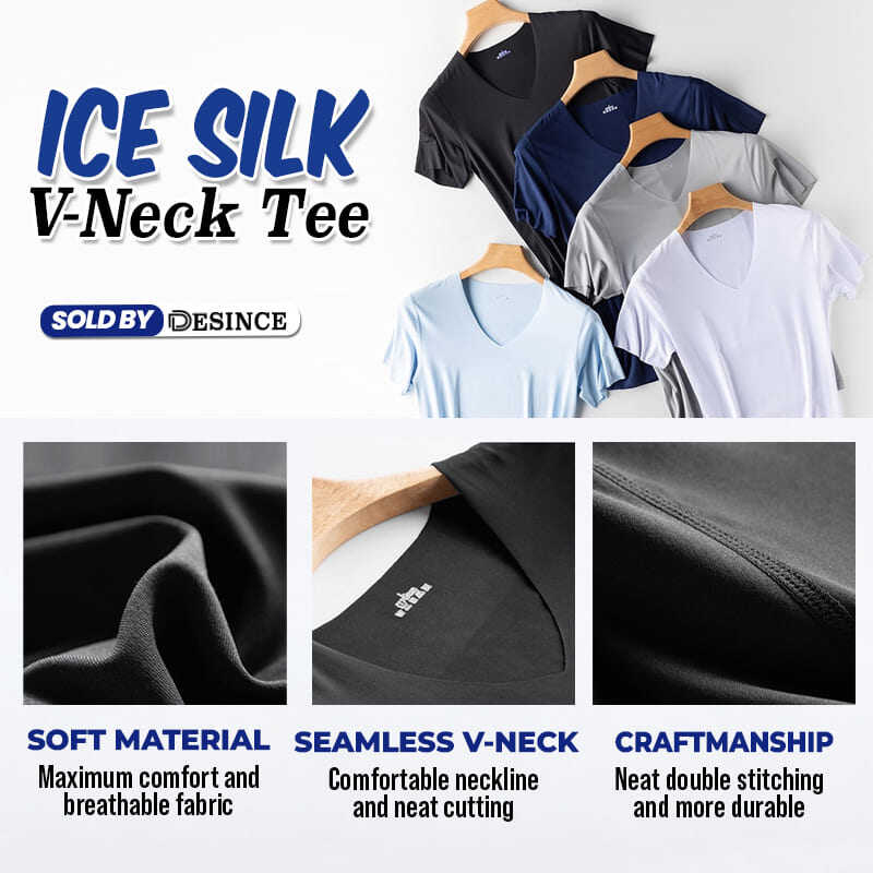 🇲🇾 DESINCE Men Ice Silk T-shirt Man Short Sleeve V-neck Tees Cooling Seamless Inner Top Baju Lengan Pendek Lelaki MT 057. 