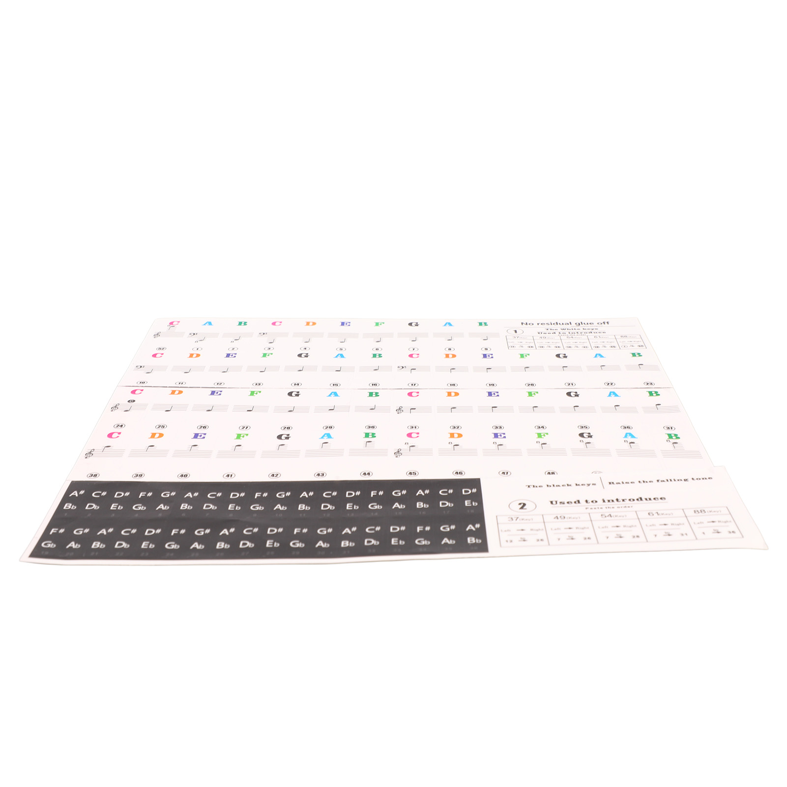 Piano Beginner Sticker Colorful Transparent Removable Large Letter Reusable Piano Keyboard Sticker for 49/54/61/88 Key Keyboards. 