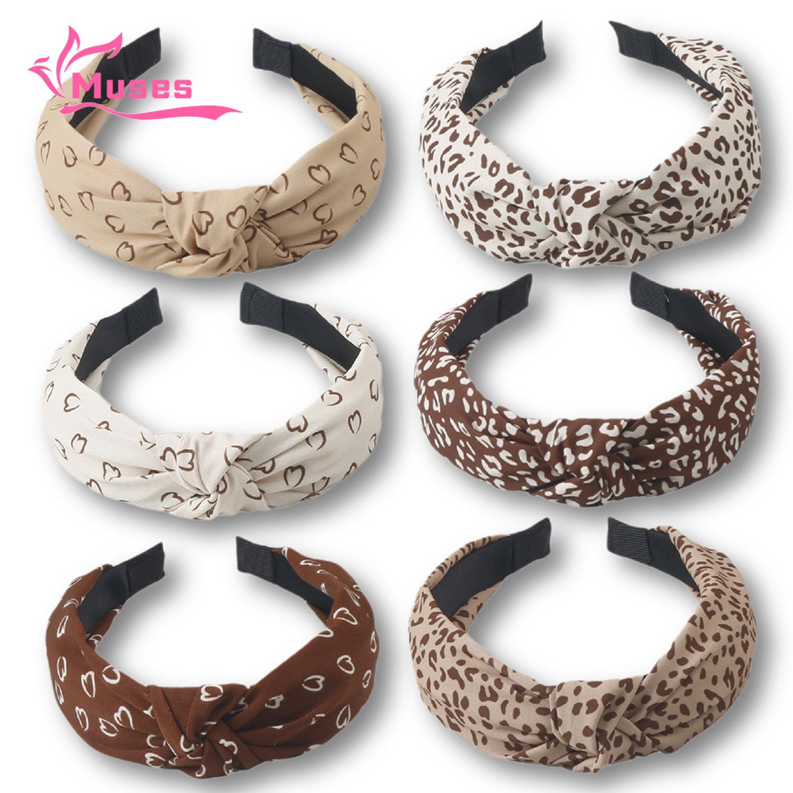 Muses Mall Wide Leg Headband Leopard Print Heart Knot Hairband Retro Anti-slip Hair Accessory for Women Women Headband