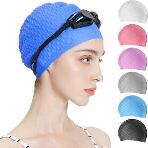 SE-16 Swimming Caps, Adult Non-Slip Swimming Hat, Silicone Anti-Tear Bathing Cap with Vintage Retro Style Design for Men Women Boys Girls Unisex Long Short Hair