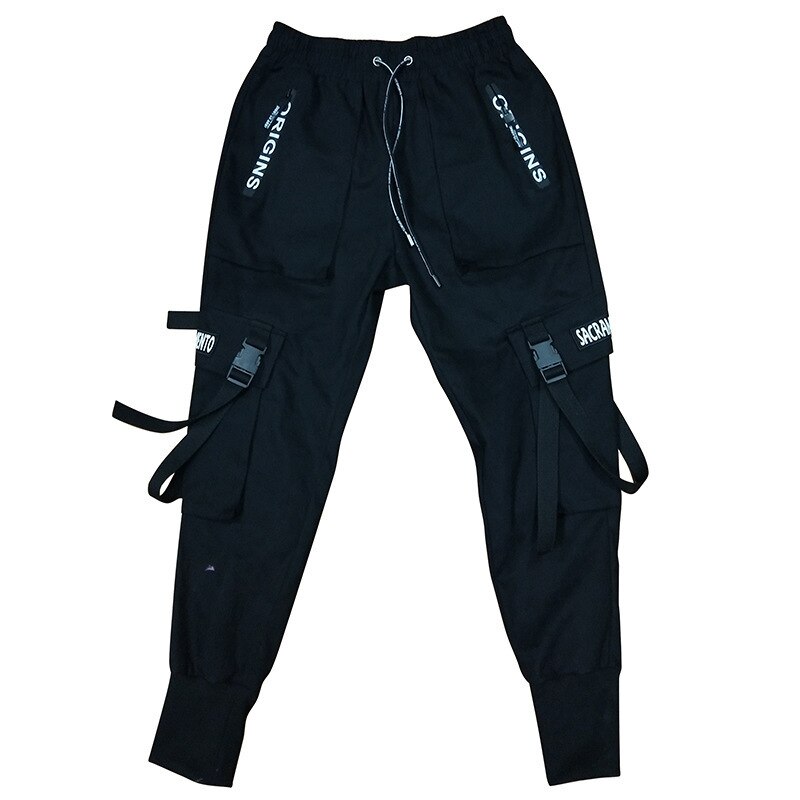 Cargo Pants Black Multiple Pockets 