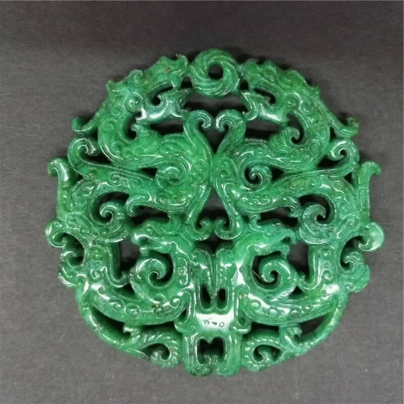 Classical Craved Traditional Chinese Ancient Vintage Pattern Green Gem Stone Charm DIY Pendant Necklace DIY For Women Men Unisex. 