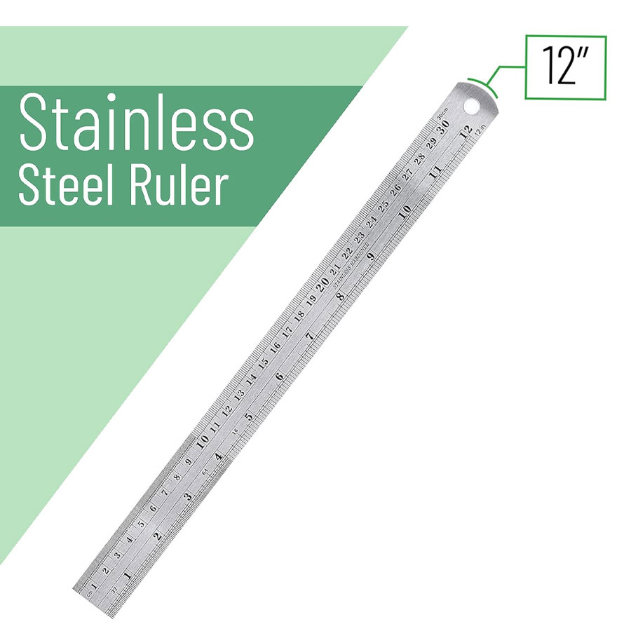 Steel Measuring Ruler - Heavy Duty Stainless Steel - 12 in - 300mm. 