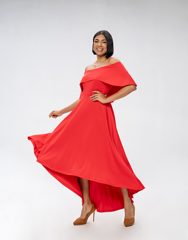 Spring & Summer Dipped Hem Off the Shoulder Dress