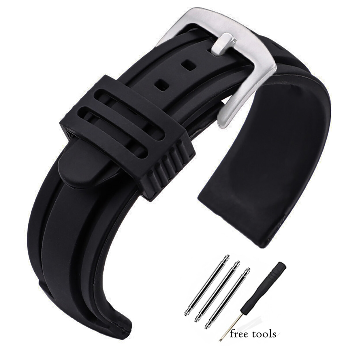 【Miga Plaza】28mm 30mm Waterproof Silicone Watchband 18mm 20mm 22mm 24mm 26mm Stainless Steel Metal Brushed Buckle Bracelet Rubber Watch Strap High Quality Sport Soft Diving Clock Band. 