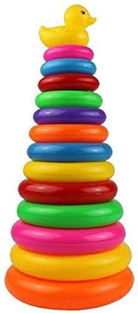 Rainbow rings stacking with Duck Toy 5 to13 Rings,  Colors, 1 Duck. 