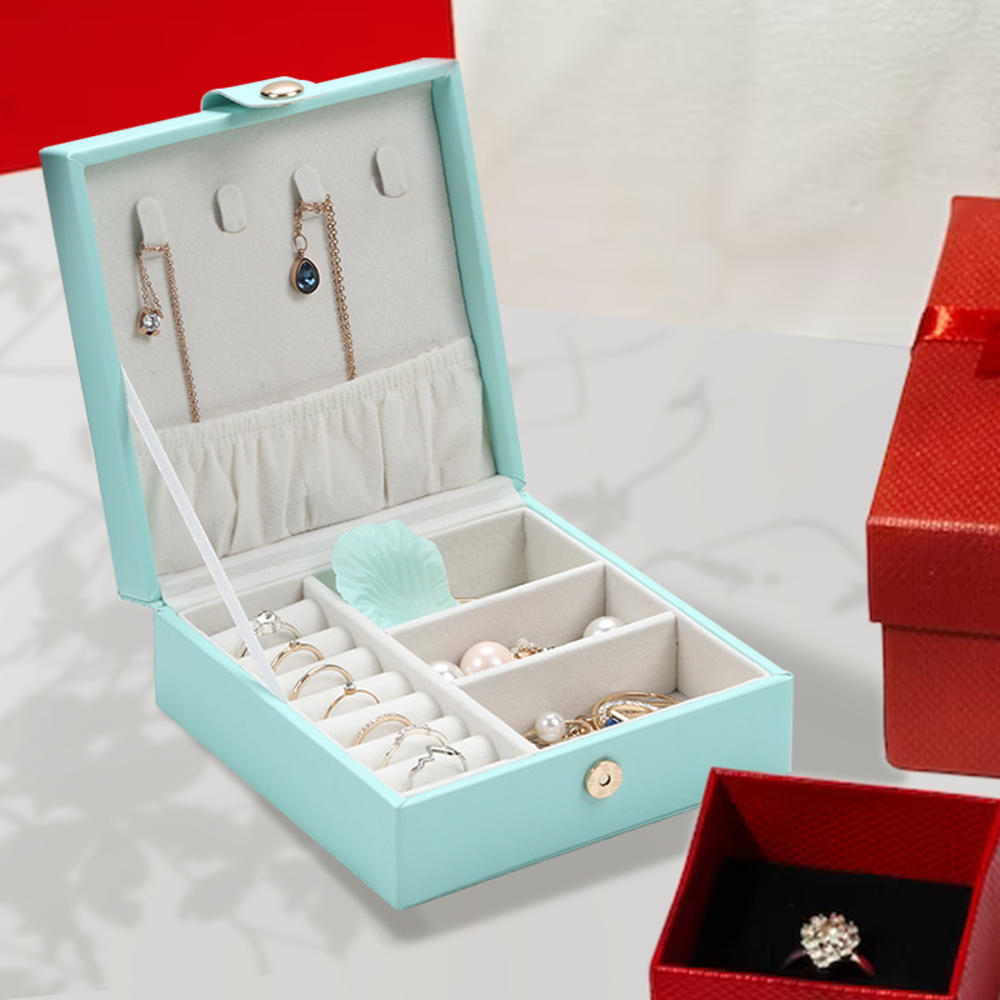 Portable Lock Fashion And Elegance Movable Partition Lock Jewellery Box Jewelry Box Single-layer PU Simple Box. 