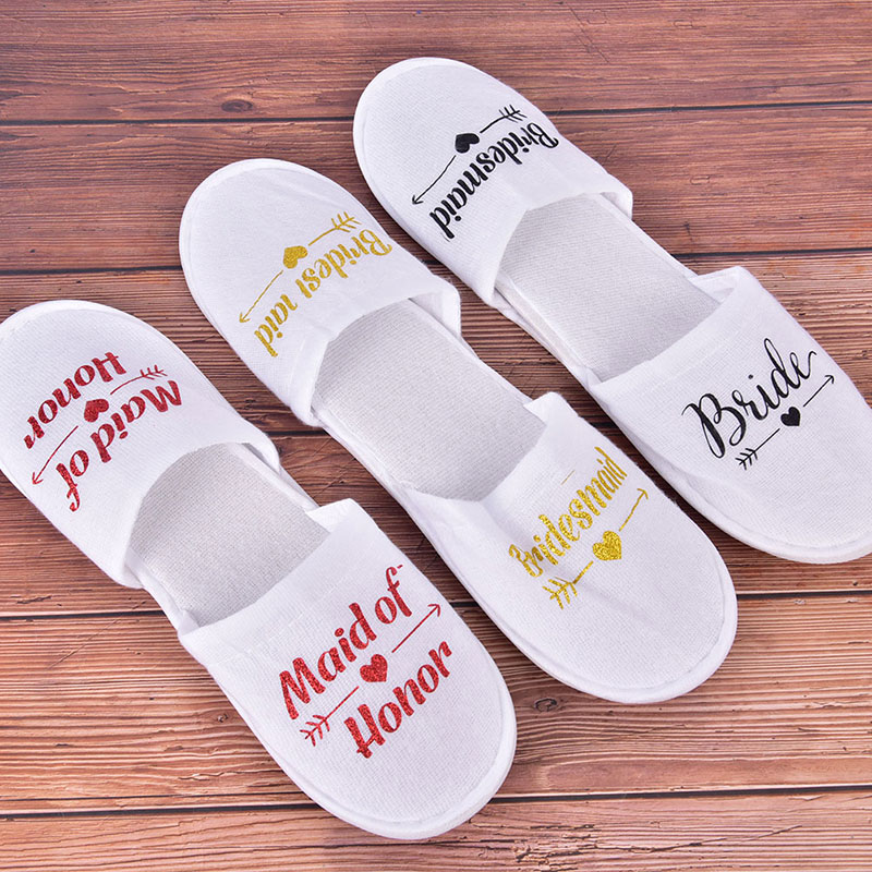 【WEJA】1Pair Bride Wedding Decoration  Bridesmaid Party Slippers  Ladies Party Supplies. 