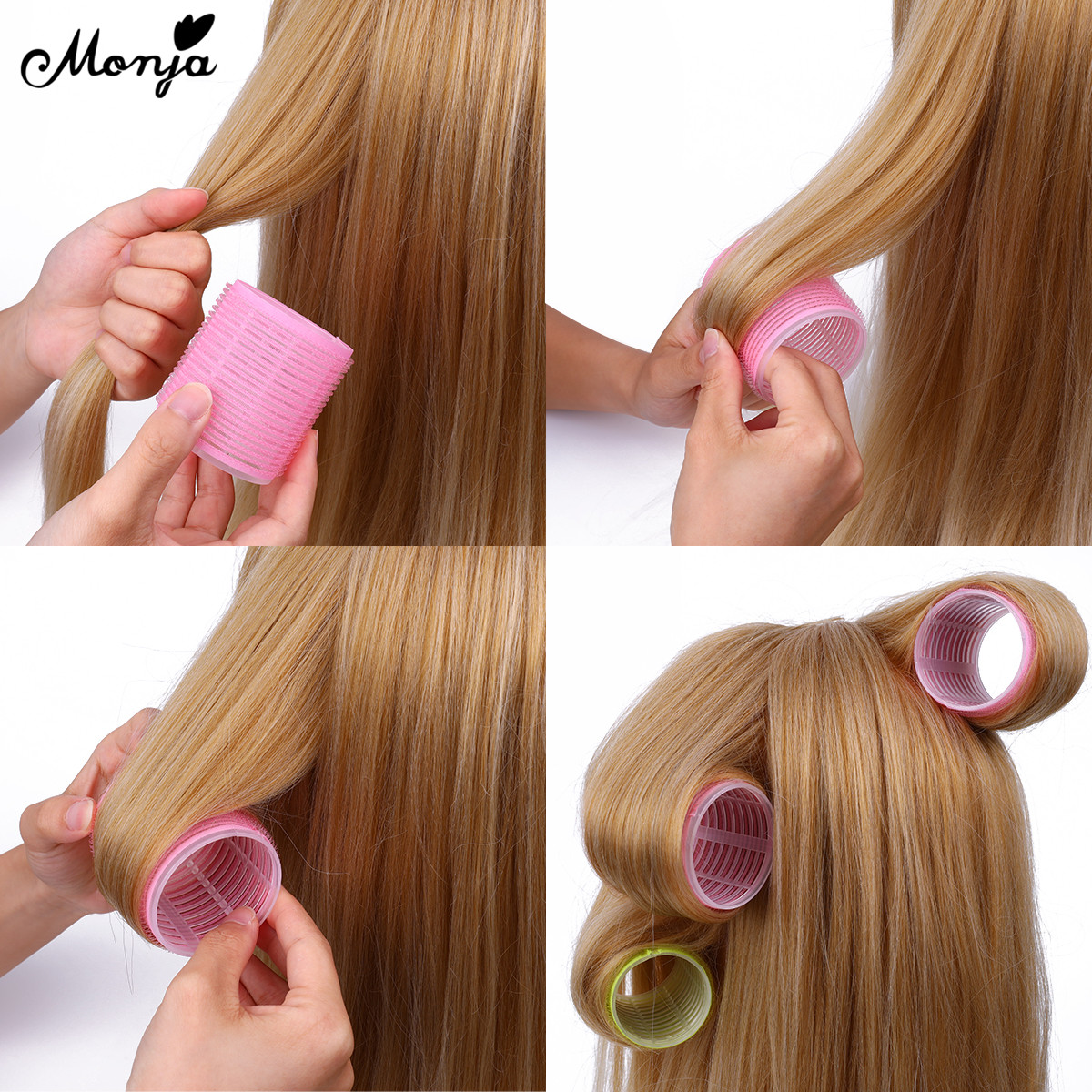 Monja 6Pcs/Set Hair Roller Multiple Size Natural Curls Curlers Self-adhesive Roller Fluffy Hair Home Use Styling Tools. 