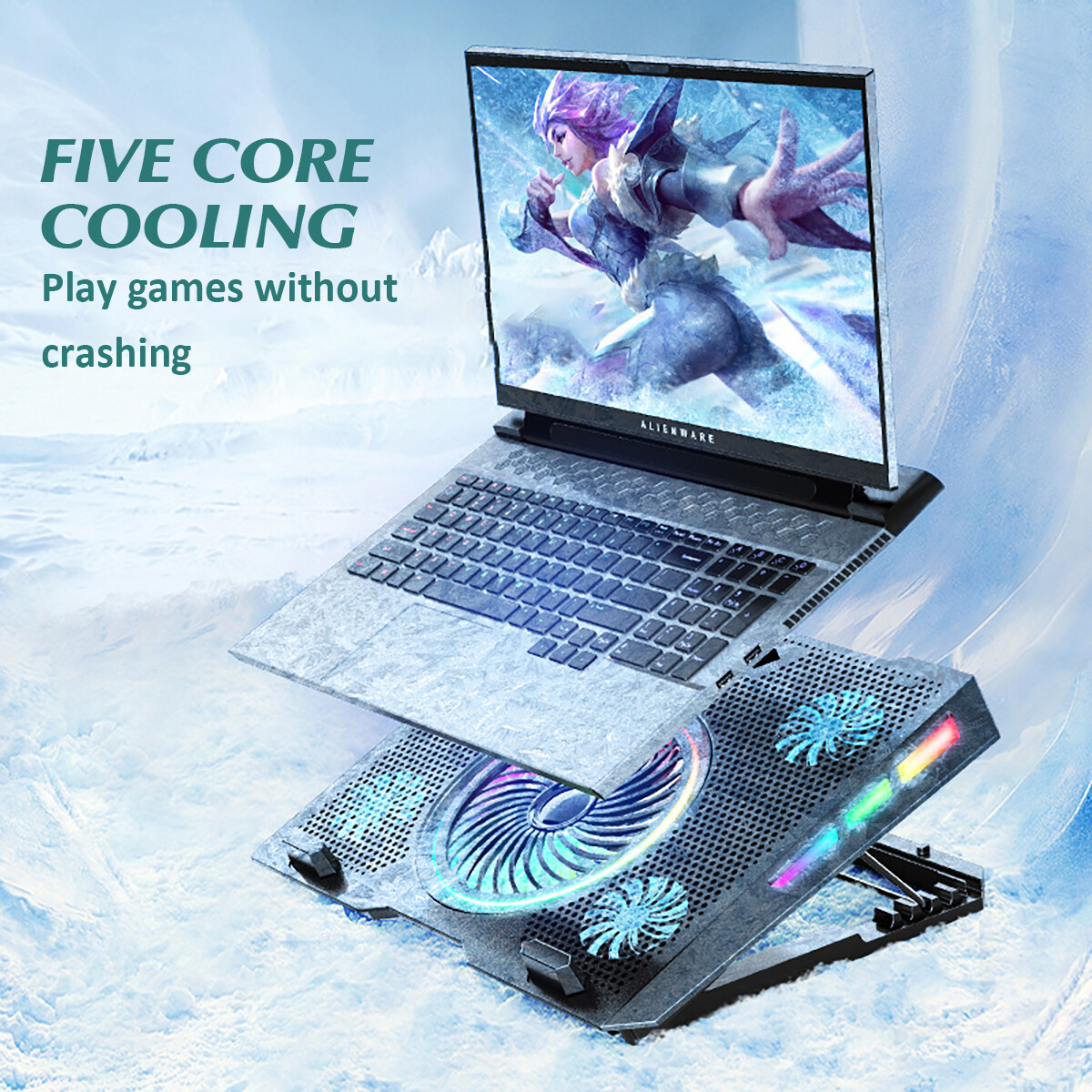 Laptop Cooler 5 Fans Cooling Pad 2 Usb Stand For 14 15.6 Gaming Inch Port