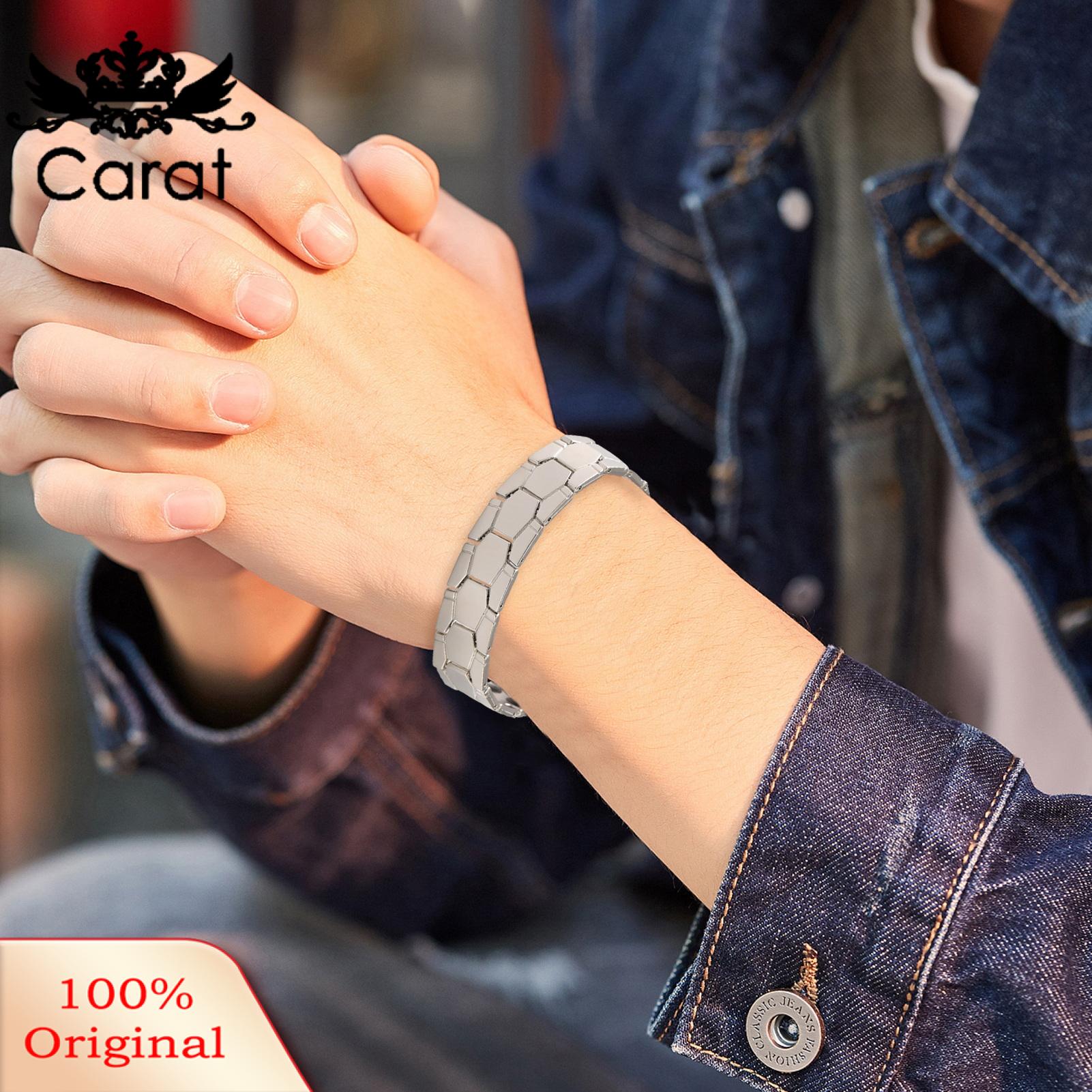 Carat Men Bracelet Stylish Men's Hexagon Magnetic Bracelet Wide Band Alloy Wrist Bangle for Daily Wear Gifting Trendy Adult Jewelry for Parties Puzzle Texture Bracelet. 