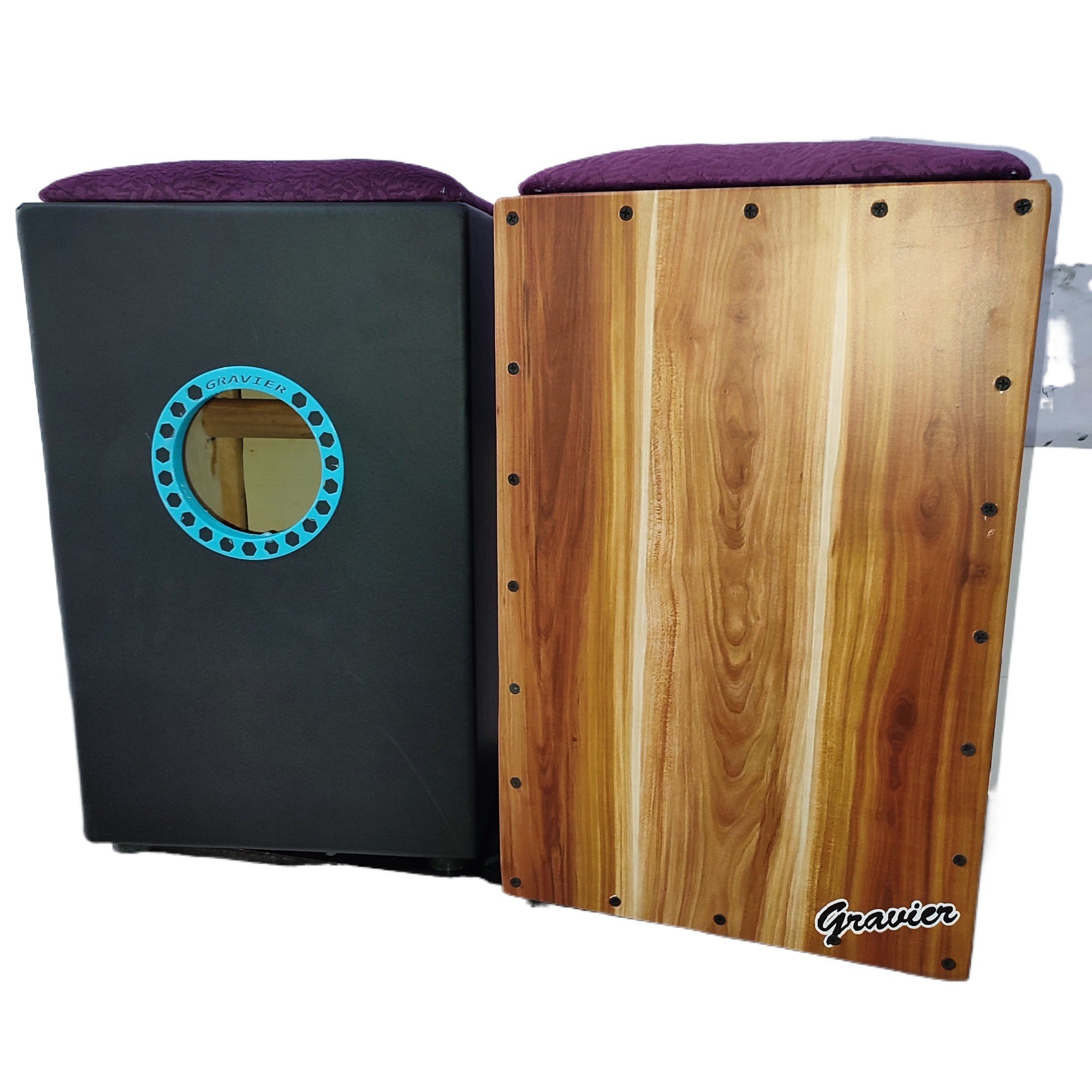Gravier Cajon box with Gig Bag and Cushion seat made in thailand Percussion Loud Snare tone Cajon Box Drum - Natural Faceplate, 19"x12"x11" Gravier Cajon drum and percussion acoustic with carrying case Rubber feet prevent sliding on floor and add stabilit. 