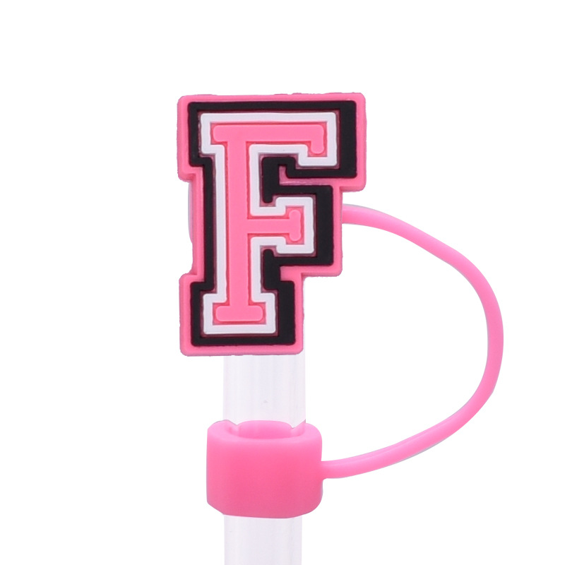 Pvc Material Straw Topper Stanley Cup Compatible Pink Abcd Design Silicone Cover Letter Shaped Cup Accessory for Outdoor Drinks. 