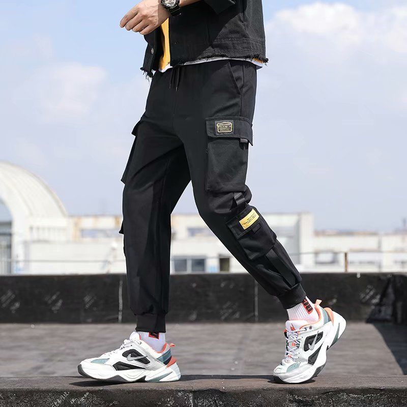 Spring and Autumn National Fashion Mechanical Style Paratrooper Pants plus Size Men Loose Fashion Brand Hip-Hop Ankle-Tied Pants Multi-Pocket Cargo Pants Men. 