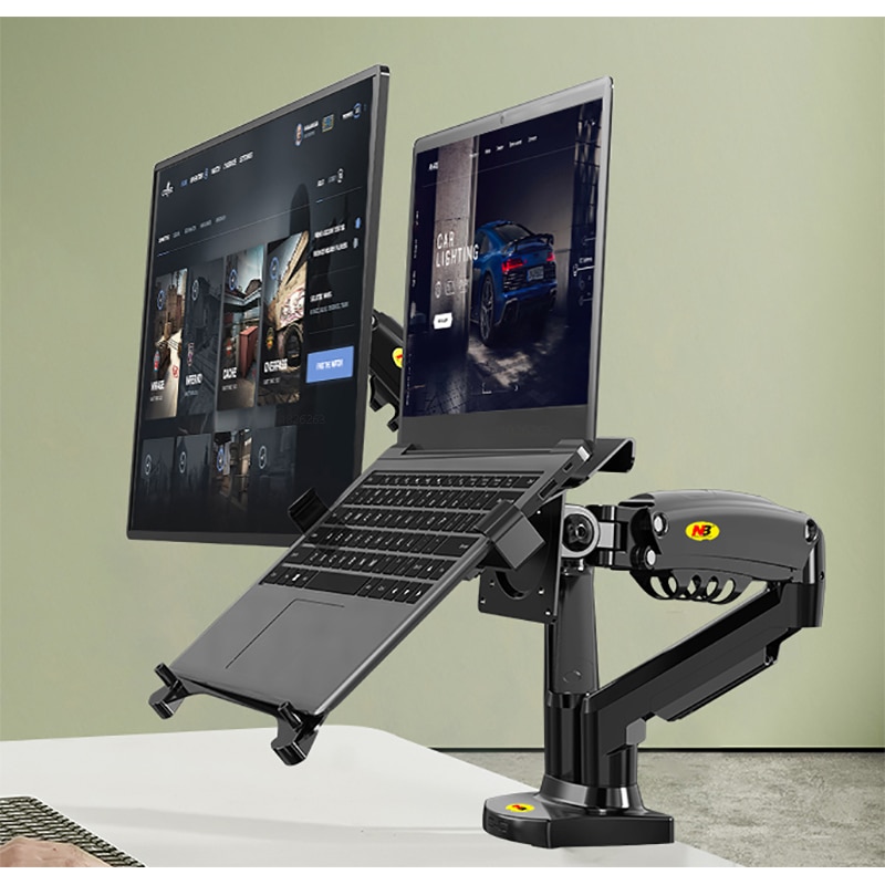 Desktop NB F160 + FP-2 Gas Spring Dual Arm for 17-27 Monitor Holder + 10-17 Laptop Support Air Press Mount Stand Load 2-9kg