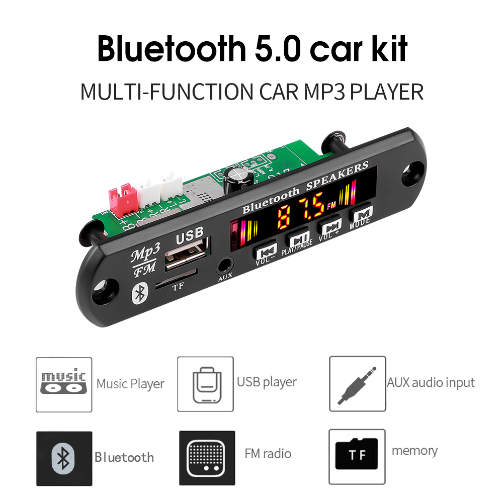 25W * 2  Total 50W Amplifier Bluetooth 5.0 MP3 Decoder Board Handsfree 12V Wireless Music Player Audio Modul USB TF FM Radio. 