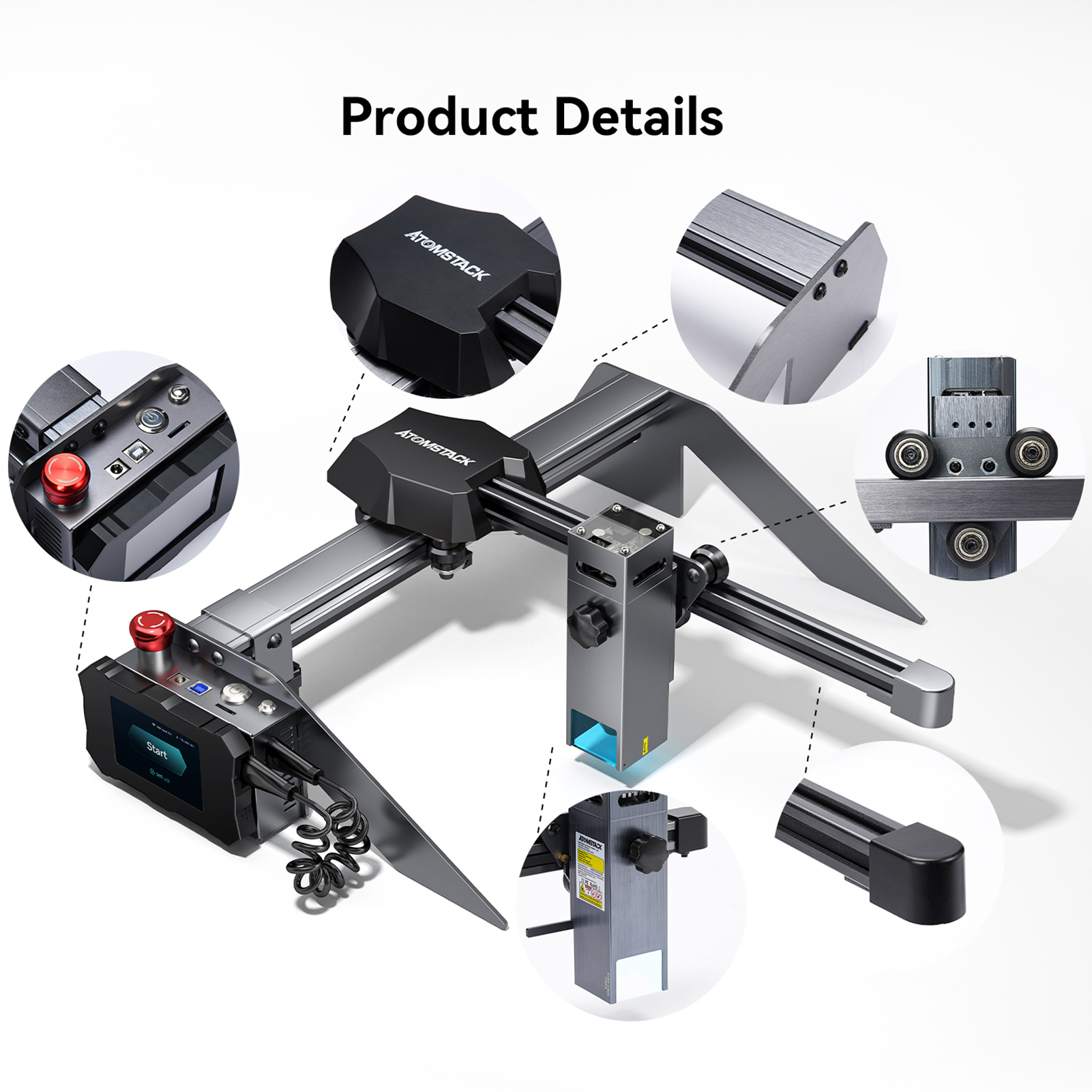 ATOMSTACK P9 M50 CNC Desktop las-er Engraving Cutting Machine with 220*250mm Engraving Area Fixed-Focus las-er with Eye Protection Quick Assembly Aluminum Alloy Structure 20mm Wood 15mm Acrylic Plate Cutting for Wood met-al Acrylic Ceramics Leather. 
