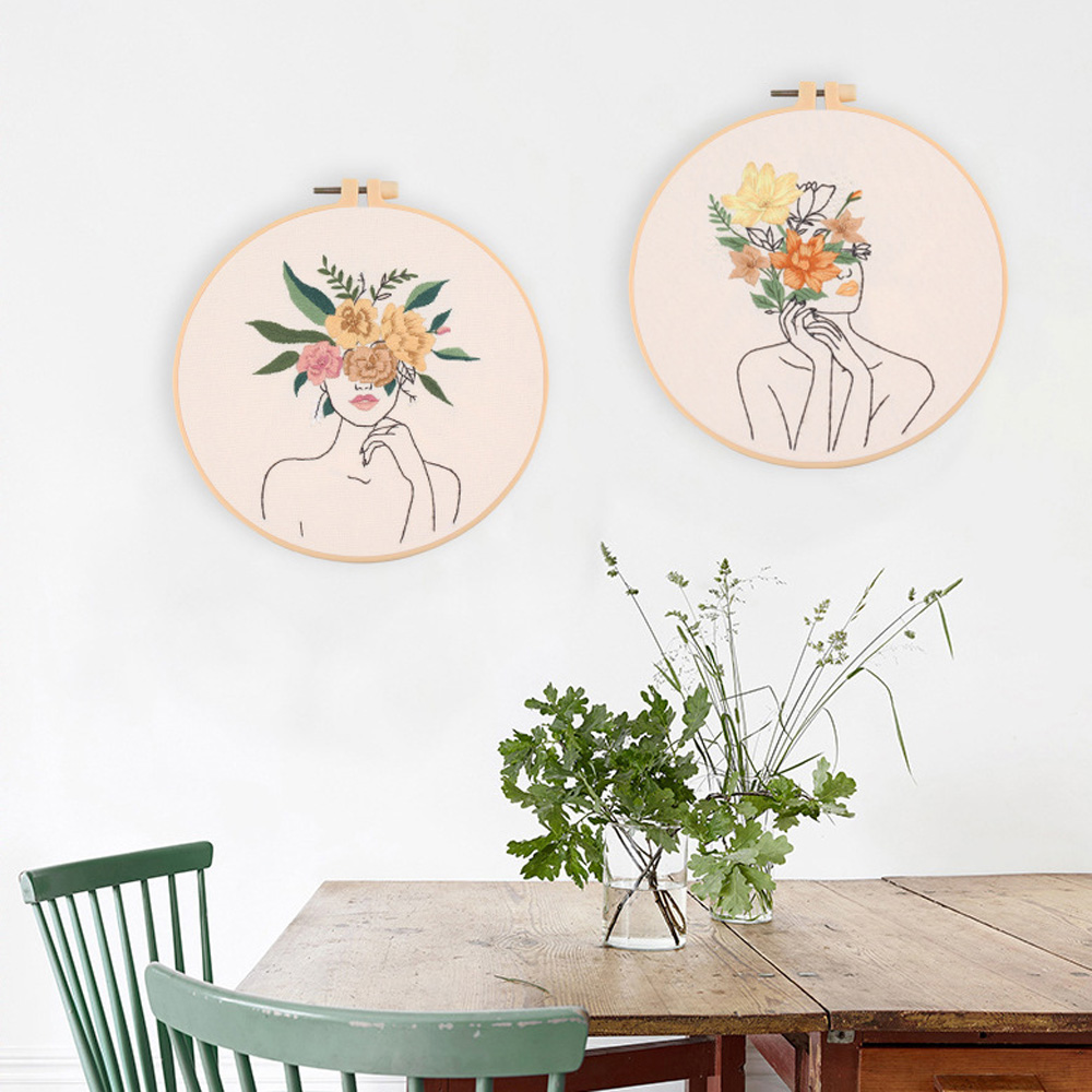 ALIEN Flower Embroidery Diy Kit Sashiko Set Hand Embroidery Pattern Needle with Hoop for Beginners Needlework Tools Accesories Crafts. 