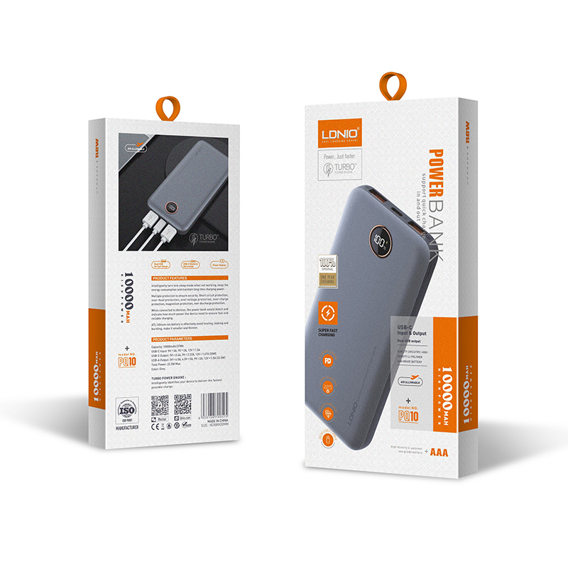 LDNIO PQ10 10,000Mah 22.5W Super Fast Charging Ultra Slim Power Bank Type-C 20W. 