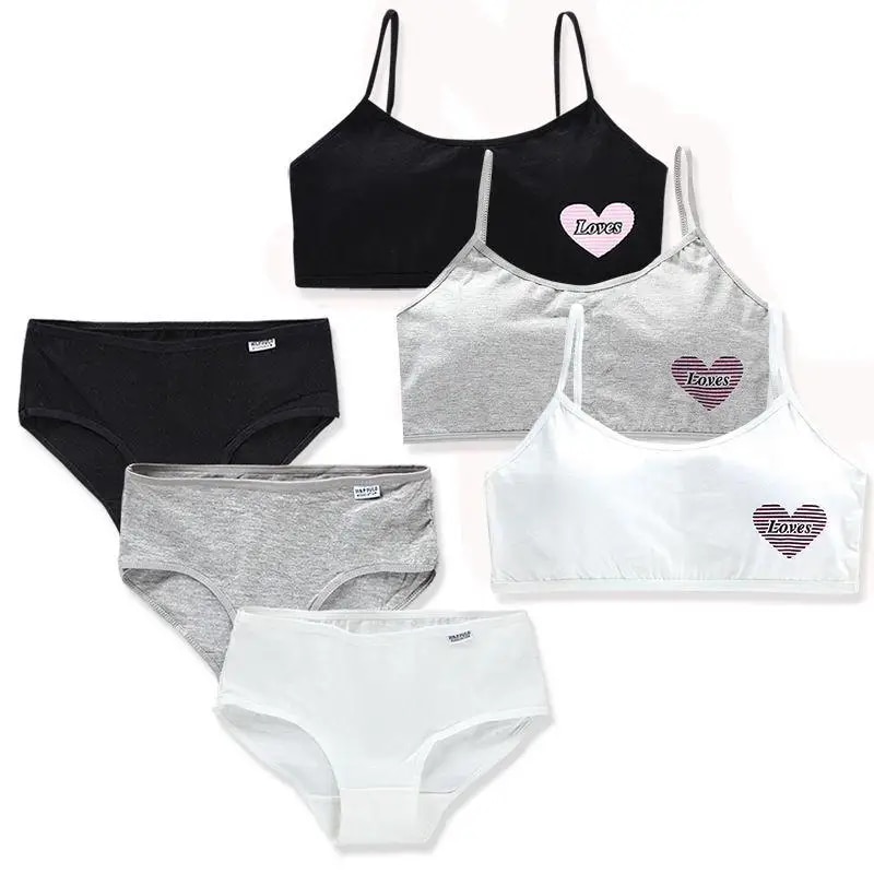Puberty Girls Bra And Panty Sets Teenage Girls Cotton Padded Training Bra+Panties Kids Sports Bra