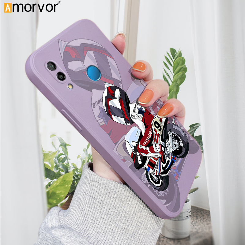 AMORVOR for Huawei P20 Lite Nova 3E Back Cover Cartoon Motorcycle Soft Case Multicolor Liquid Silicone Phone Cover. 