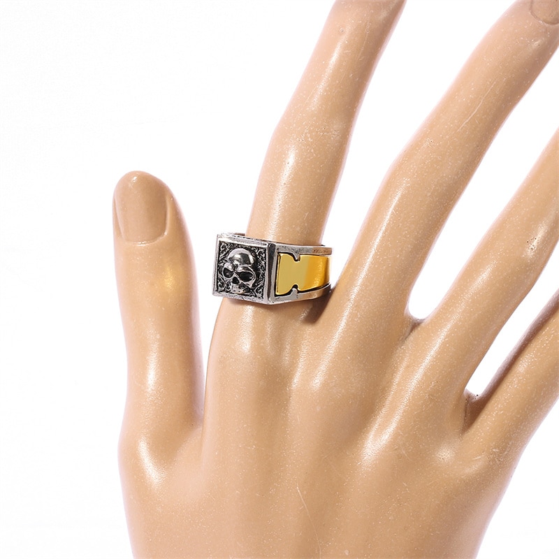【IKE】Vintage Gold Silver Color Two Tone Skull Men's Ring Compartment Skeleton Biker Rings for Women Men Jewelry Street Style. 