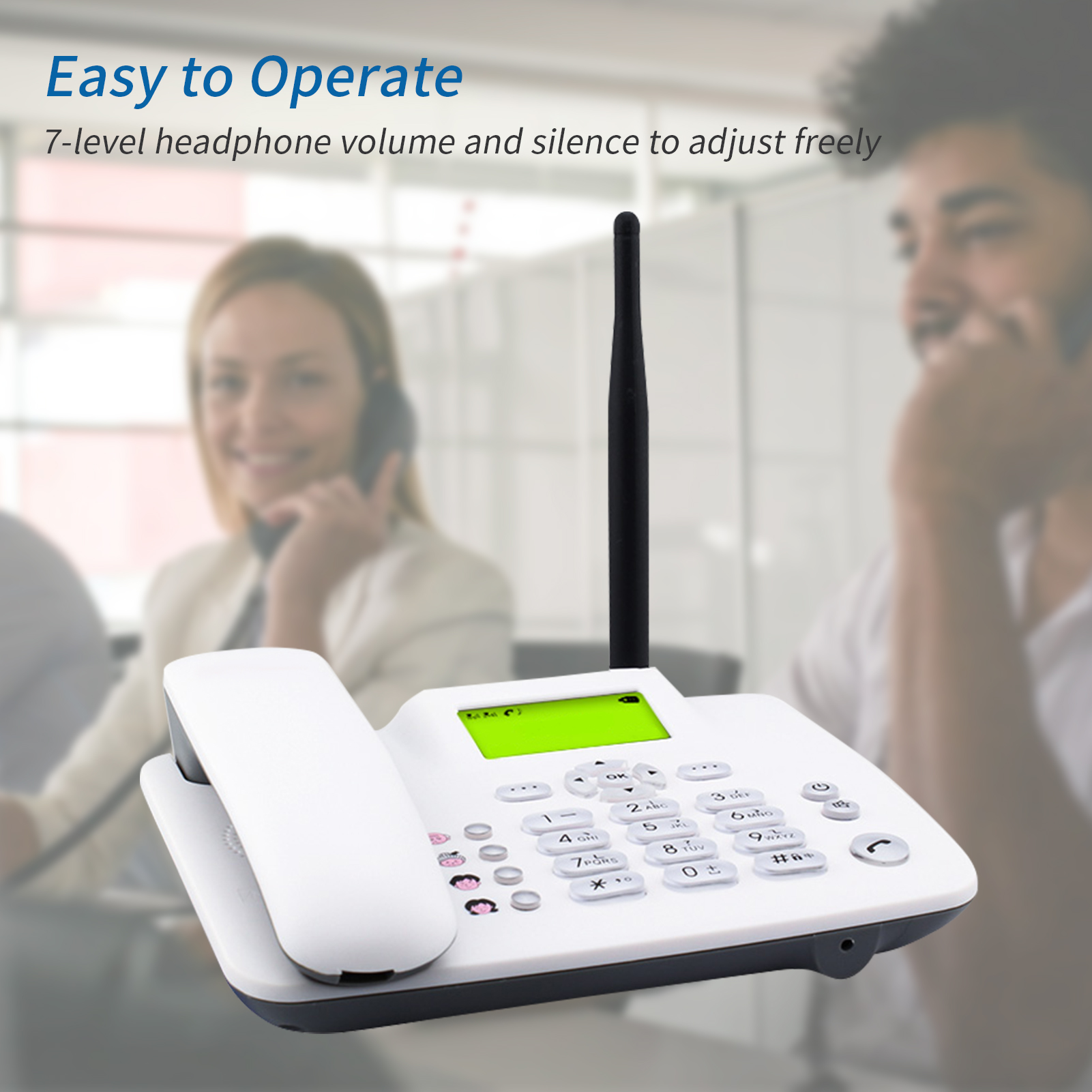 Fixed wi-rel-ess Phone Desktop Telephone Support Dual si-m TF Card 3G Cordless Phone with ante-nna Ra-dio Alarm Clock Automatic Auto-rec-ording Funtion for House Home Call Center Office Company Hotel