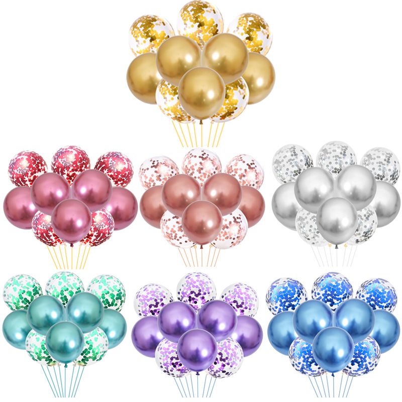 10 Pcs Balloon Set with Confetti, Chrome Balloons Wedding Birthday Anniversary Party Decoration. 