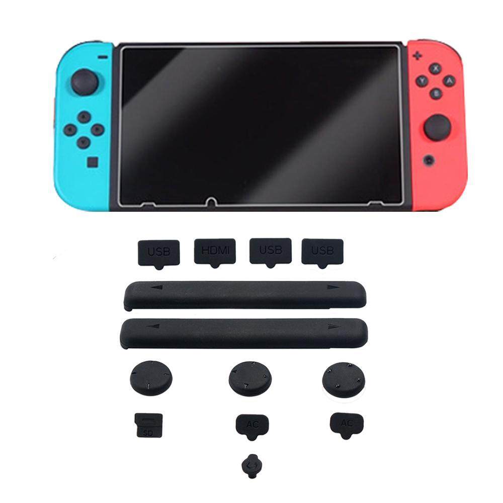 Soft Silicone Plug Dust Proof Kit Set with Tempered Glass Screen Protector for Nintendo Switch
