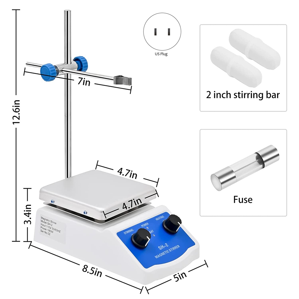 Lab Magnetic Stirrer Plate Hot Stir Mixer 1000Ml Capacity US Plug. 