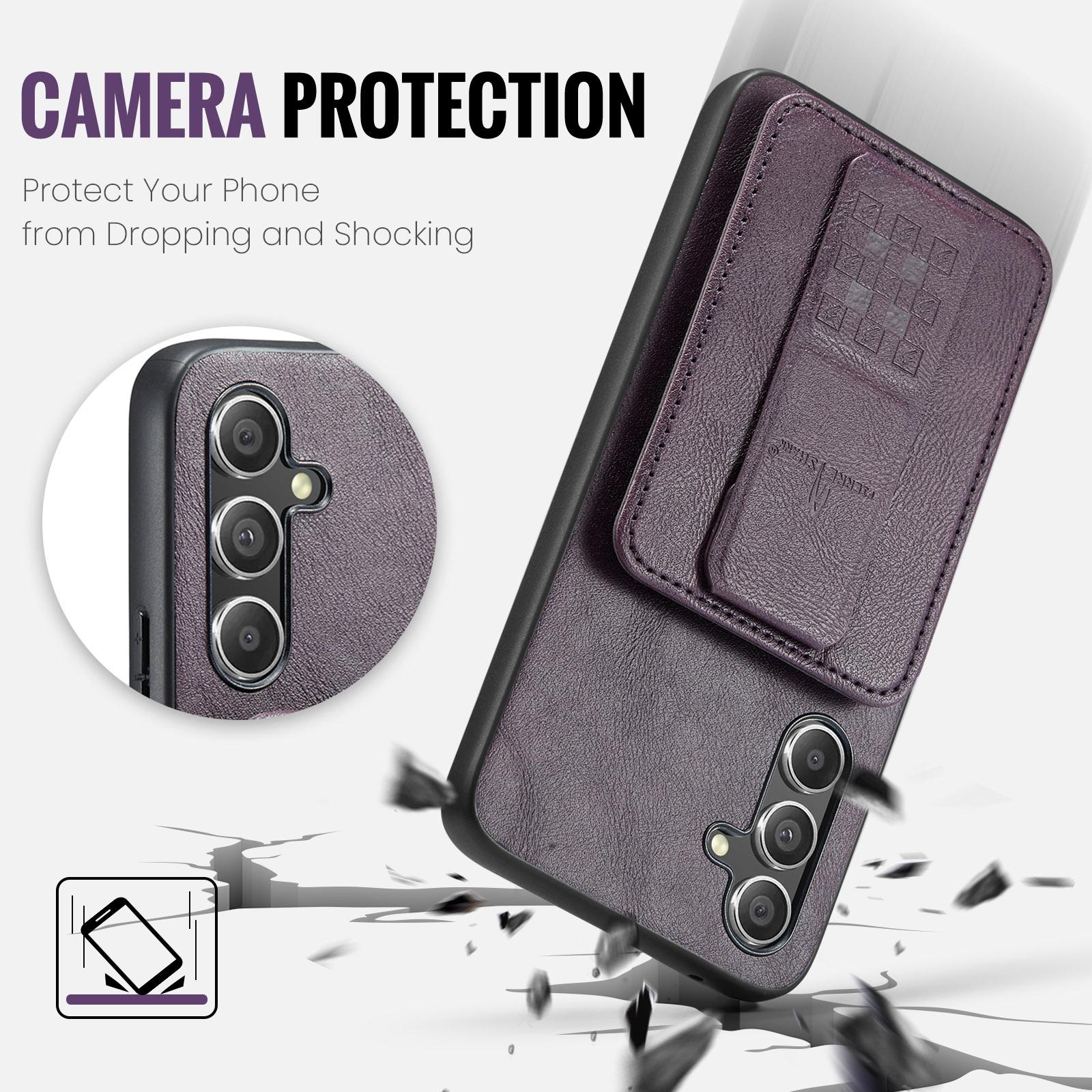 (New product) Fierre Shann FS-024 Oil Wax Cow Leather Card Holder Back Phone Case For Samsung Galaxy S25 5G/Samsung Galaxy S25 Ultra 5G/Samsung Galaxy S25+ 5G. 