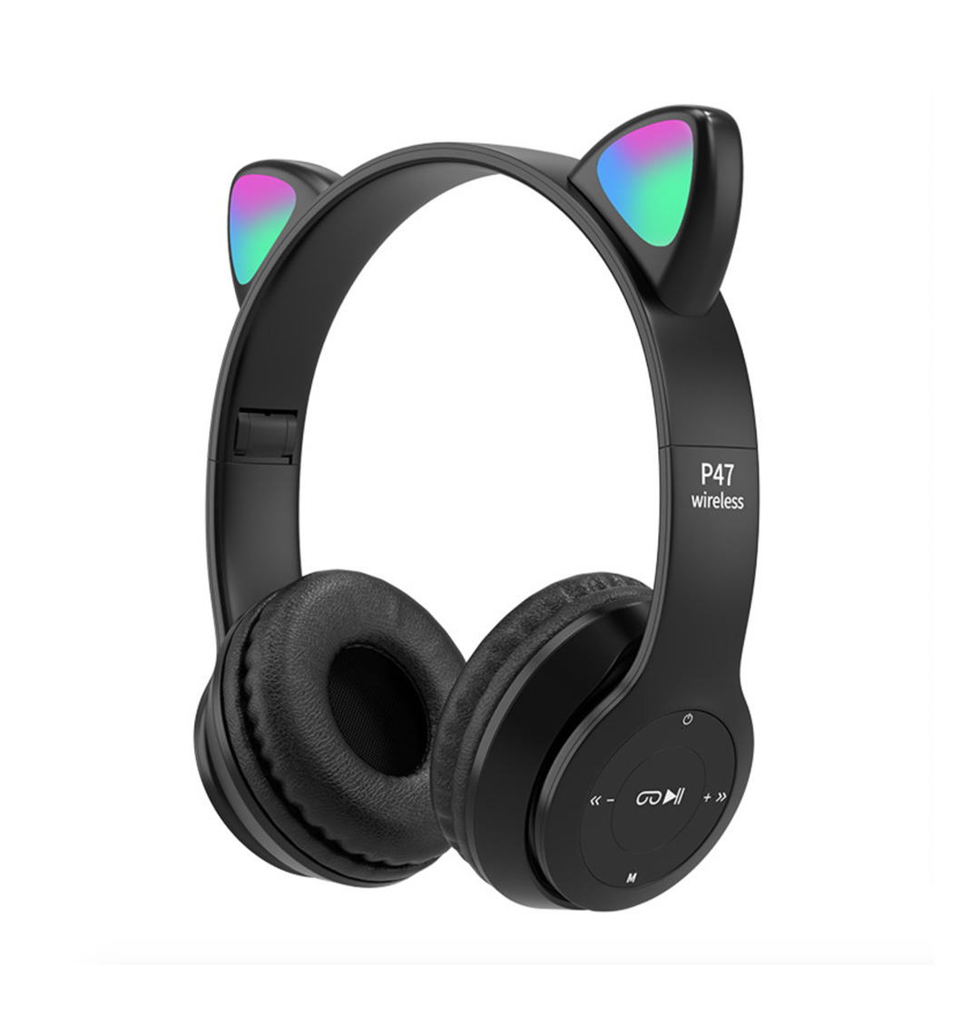 Wireless P47M Headphones Cat Ear LED Light Up Bluetooth-compatible Foldable earphones Over Ear Microphone for Online Distant Learning P47M Cat Ear Bluetooth Headset Wireless Headphone With Mic Noise Cancelling Stereo Music Helmet Phone Headset. 