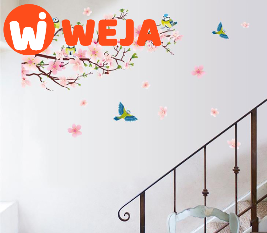 【WEJA】1 pc Sakura wall stickers Kids Rooms Bedroom Living Room DIY Art PVC Beautiful Flower Tree Removable Wallpaper home decor