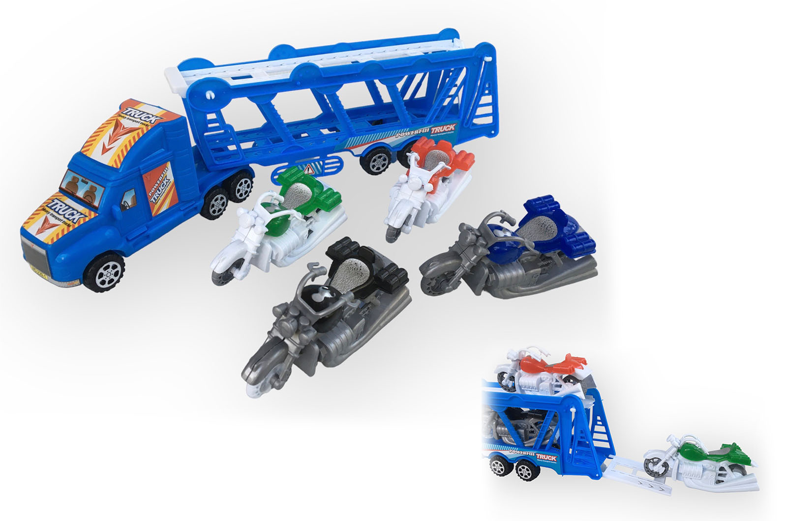 4 PCS Bike Carrier Vehicle Truck Toy, Friction Movement Truck Toy, Manual Function, Able To Load And Unload This Bikes, The Best Gifts For Your Kids.. 