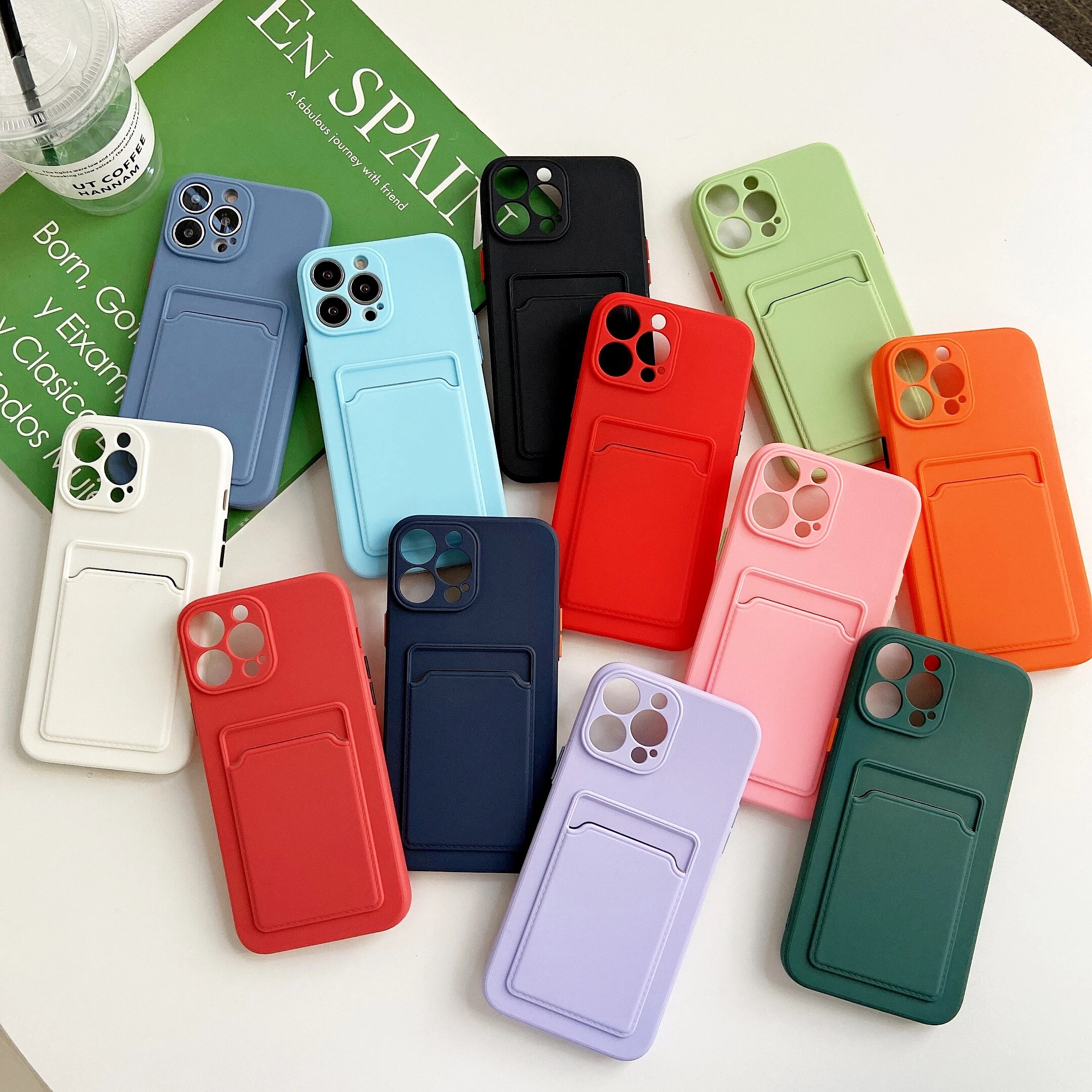 【ThinkWay】Luxury Card Holder Phone Case for iPhone 13 12 Pro Mini 11 XS Max XR 6 6S 7 8 Plus TPU Wal Soft Back Cover Shockproof Coque. 