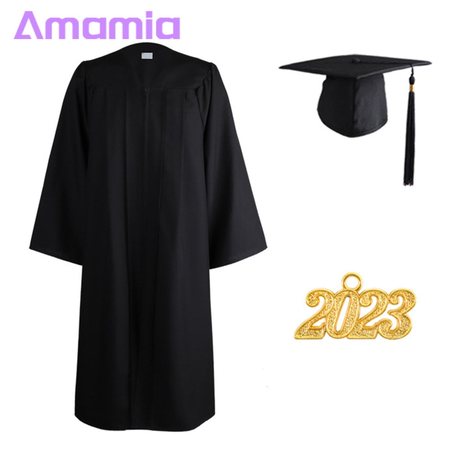 Academic Dress Long Sleeve High School Degree Robe Graduation Gown Top Hat. 