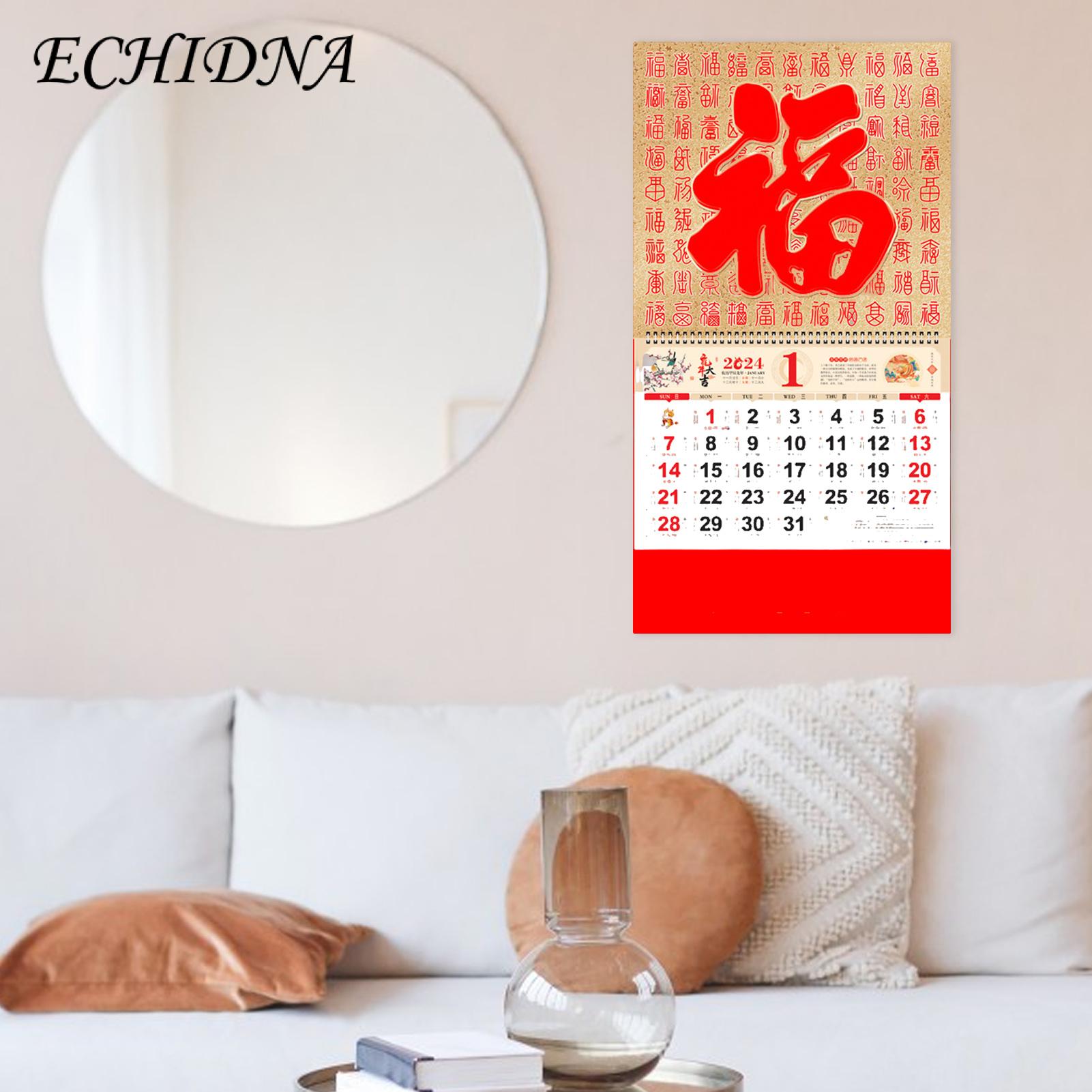 Year of the Dragon Wall Calendar 2024 Red Chinese New Year Wall Calendar Double Coil Tearable Monthly Ornament for Home Office Lunar Dates Wall Calendar. 