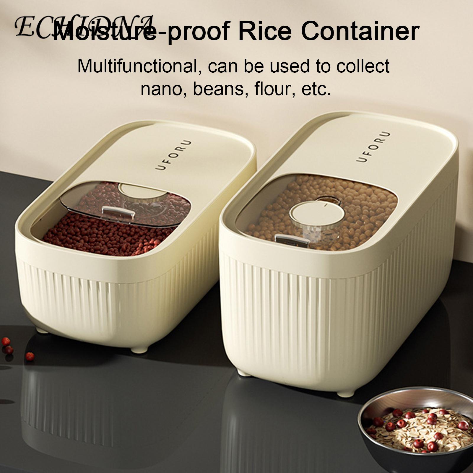 Large Capacity Rice Container 1pc Rice Container Clear Visible Dustproof Lid Large Capacity Airtight Flour Bean Cereal Grain Food Storage Box Holder Bin Kitchen Supplies Rice Storage Box