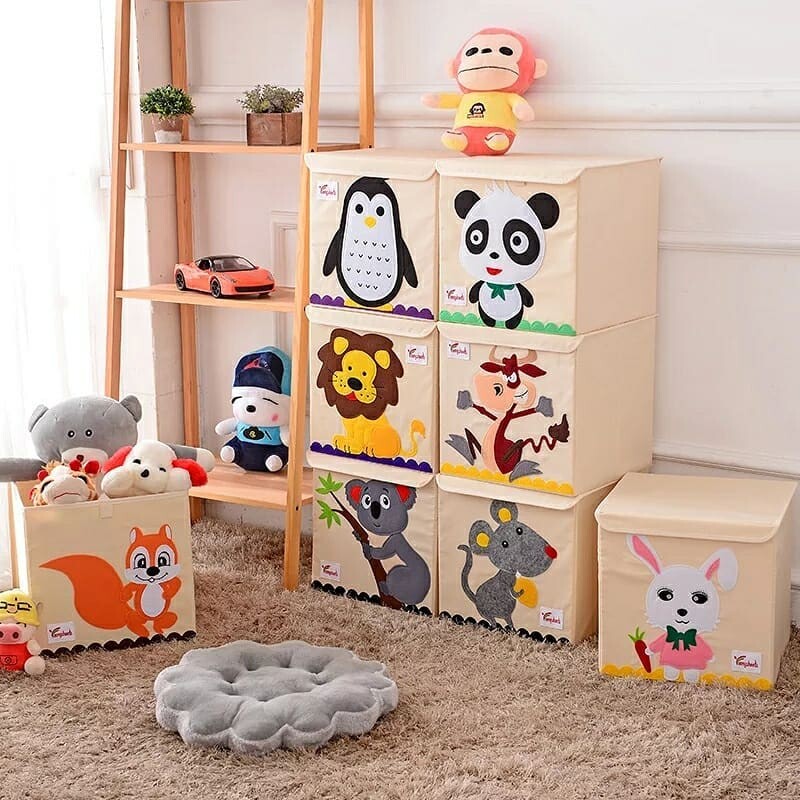 Cartoon Animal Print Folding Large Storage Box Kids Shelf Toys Organizer 33*33cm 