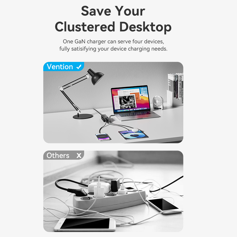 Vention 100W GaN USB C Charger 4 Ports Desktop Fast Charger with AC Power Cord for iPhone 15 14 13 Pro Max Samsung S23 S22 MacBooK iPad pro MacBook Air with 100W 5A USB C to USB C Cable. 