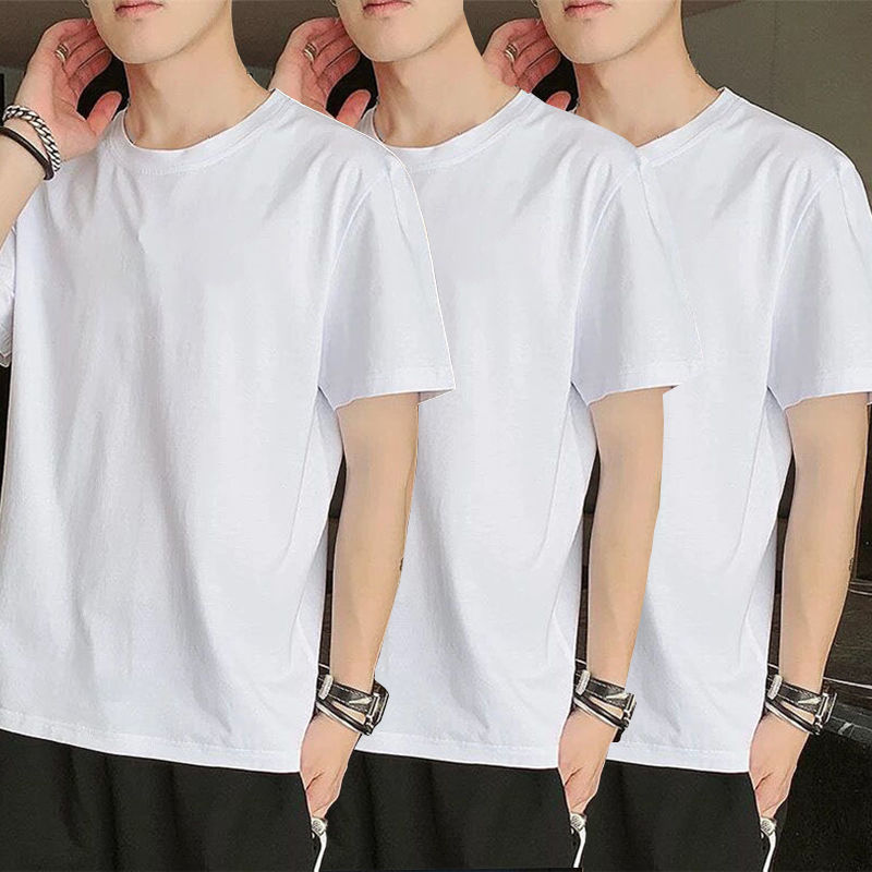Summer Short Sleeve T T-shirt Men's Undershirt round Neck Solid Color Thin Slim Half Sleeve Trendy Student Sports T-shirt 1/2 Pieces