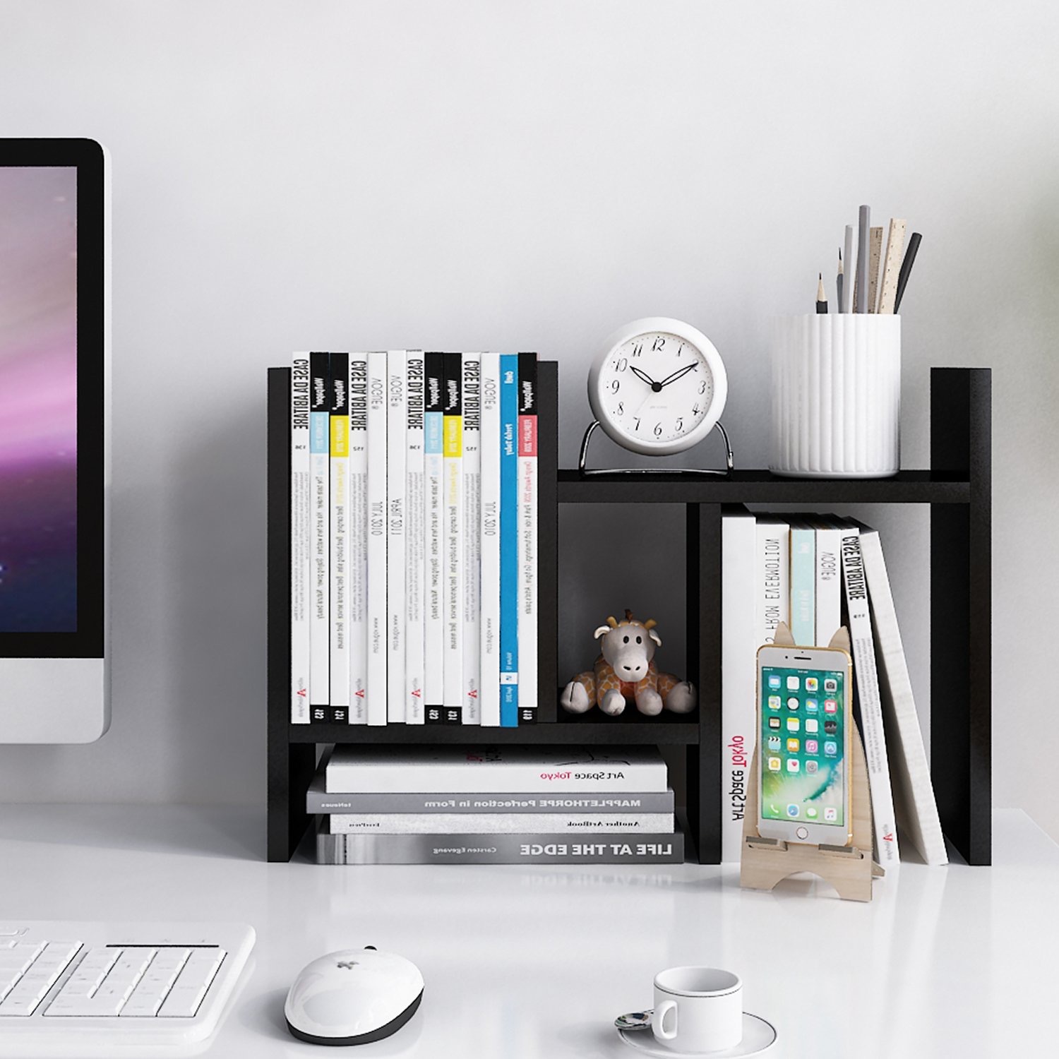 VTEC FURNITURE Desktop Organizer Office Storage Rack / Adjustable Wood Display Shelf / Book organizer