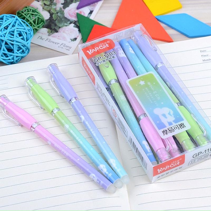 Erasable Gel Pen Cartoon Cute Kawaii Black Blue Ink Colors Needle
