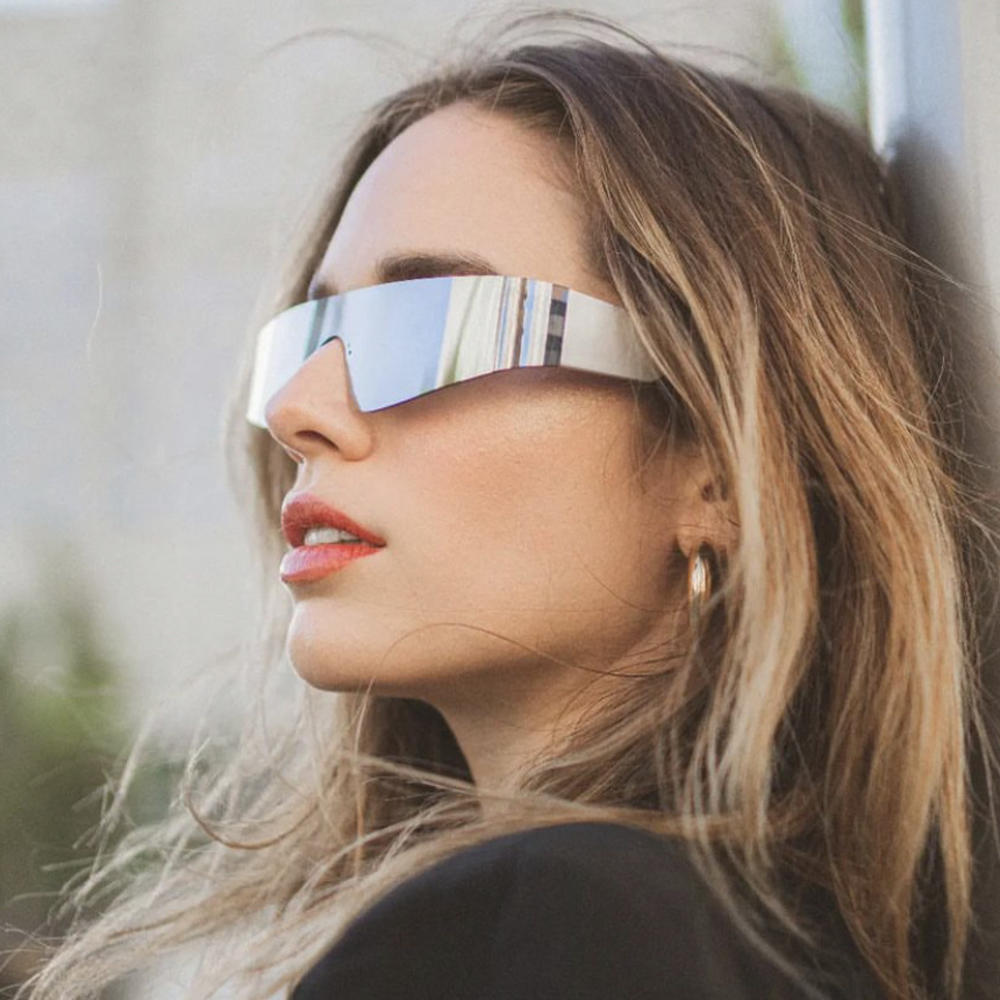 Women's Colorful Sunglasses Men's One-piece Sunglasses Punk Eyewear Trendy Goggles Sport Sunglasses. 