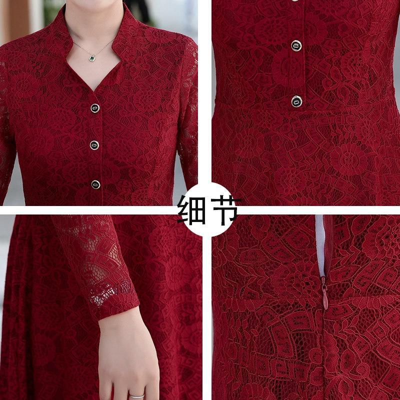 Middle-Aged Mom Wedding Lace Dress Women's Summer New Spring Clothes Middle-Aged and Elderly Wedding Red Skirt Gown Summer