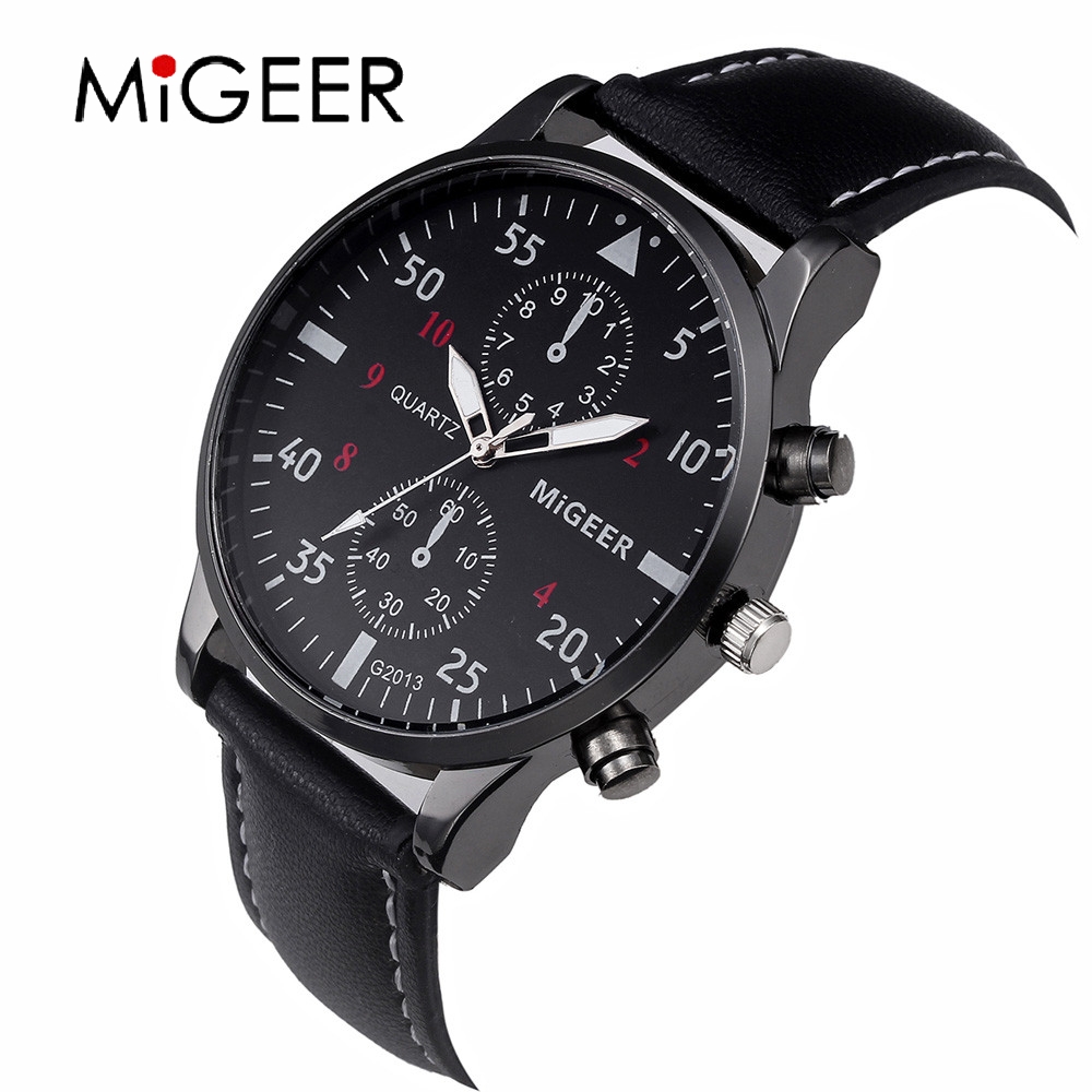 MIGEER Luxury Top Brand Leather band high Quality Mens Wrist watch